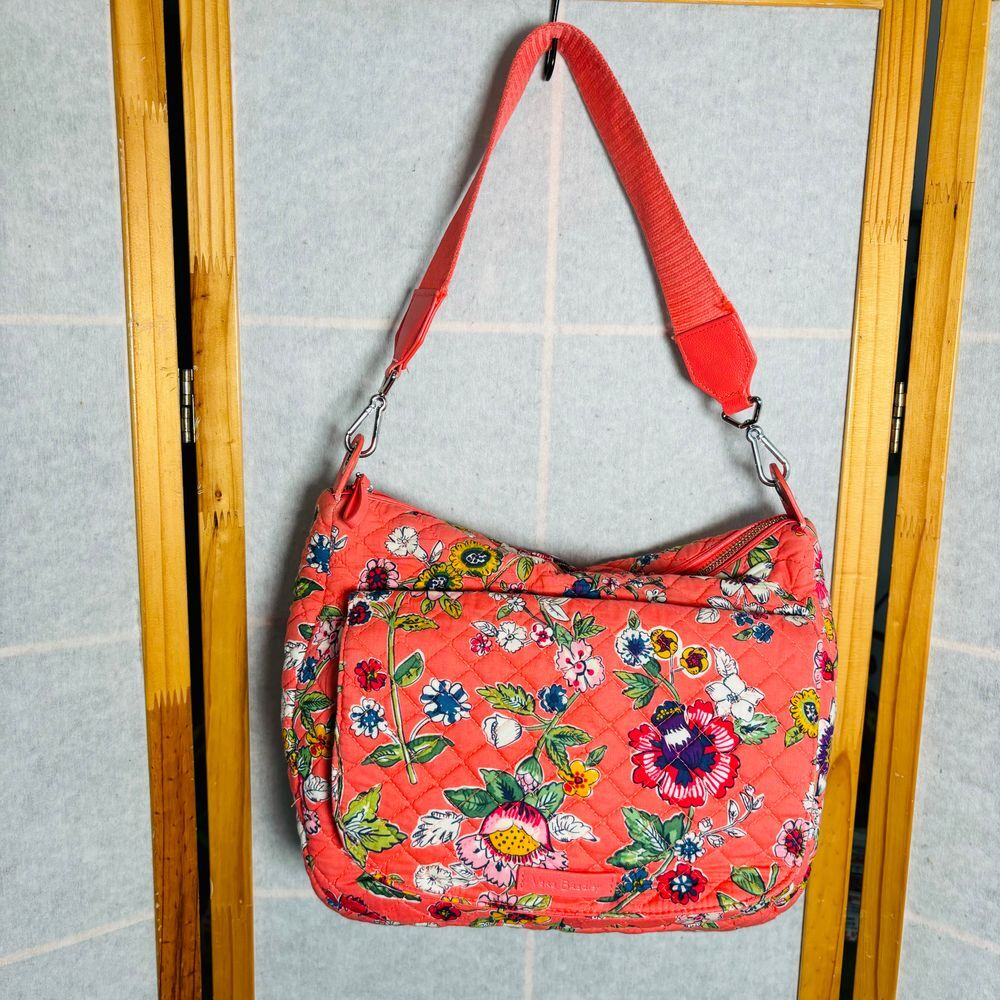 Vera Bradley Coral Floral‎ Cotton Quilted Carson Shoulder Bag Crossbody Purse